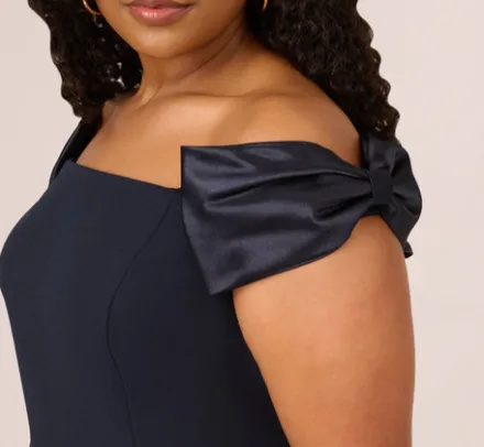 Adrianna Papell Wedding Guest Dresses|Formal Dresses*Plus Size Off The Shoulder Crepe Column Gown With Bow Accents In
