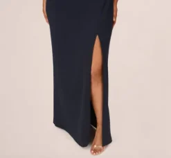Adrianna Papell Wedding Guest Dresses|Formal Dresses*Plus Size Off The Shoulder Crepe Column Gown With Bow Accents In