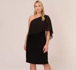 Adrianna Papell Wedding Guest Dresses|Day Dresses*Plus Size One Shoulder Dress With Chiffon Cape In