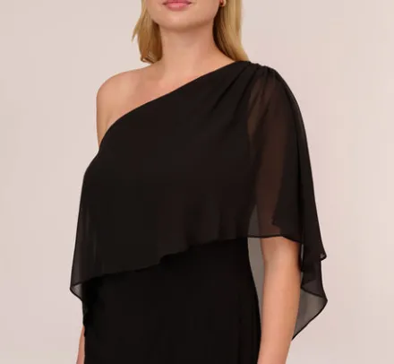 Adrianna Papell Wedding Guest Dresses|Day Dresses*Plus Size One Shoulder Dress With Chiffon Cape In