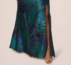 Adrianna Papell Wedding Guest Dresses|Formal Dresses*Plus Size One Shoulder Jacquard Mermaid Gown With Drape Detail In Cobalt Teal