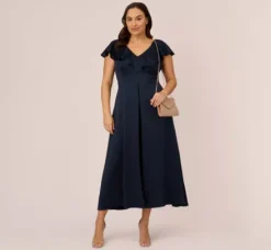 Adrianna Papell Jumpsuits|Day Dresses*Plus Size Satin Crepe Ruffled Cropped Jumpsuit In Dark Navy
