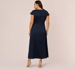 Adrianna Papell Jumpsuits|Day Dresses*Plus Size Satin Crepe Ruffled Cropped Jumpsuit In Dark Navy