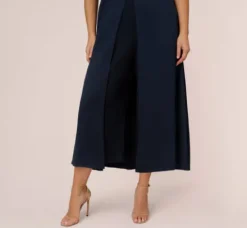 Adrianna Papell Jumpsuits|Day Dresses*Plus Size Satin Crepe Ruffled Cropped Jumpsuit In Dark Navy