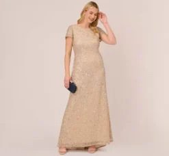 Adrianna Papell Wedding Guest Dresses|Formal Dresses*Plus Size Scoop Back Sequin Gown In