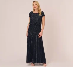 Adrianna Papell Wedding Guest Dresses|Formal Dresses*Plus Size Short Sleeve Blouson Beaded Gown In