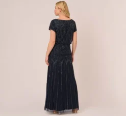 Adrianna Papell Wedding Guest Dresses|Formal Dresses*Plus Size Short Sleeve Blouson Beaded Gown In