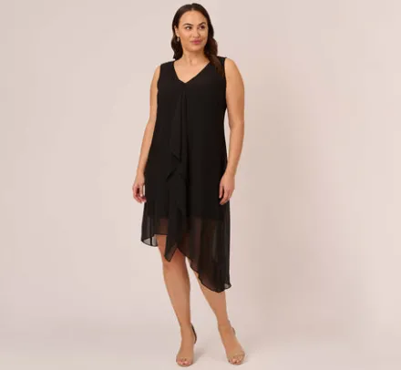 Adrianna Papell Wedding Guest Dresses|Day Dresses*Plus Size Sleeveless Chiffon Dress With Cascading Details In
