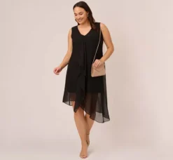 Adrianna Papell Wedding Guest Dresses|Day Dresses*Plus Size Sleeveless Chiffon Dress With Cascading Details In