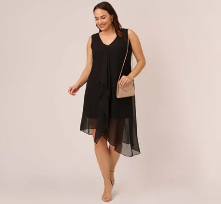 Adrianna Papell Wedding Guest Dresses|Day Dresses*Plus Size Sleeveless Chiffon Dress With Cascading Details In