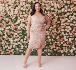 Adrianna Papell Wedding Guest Dresses|Day Dresses*Plus Size Sleeveless Floral Matelasse Sheath Dress With Pleated Details In Rose Multi