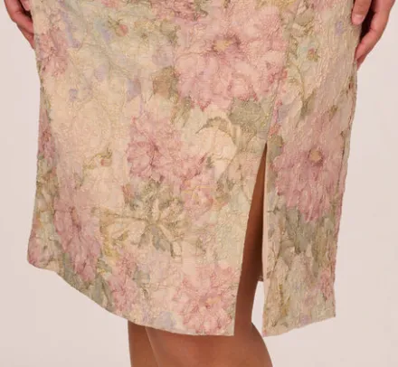 Adrianna Papell Wedding Guest Dresses|Day Dresses*Plus Size Sleeveless Floral Matelasse Sheath Dress With Pleated Details In Rose Multi