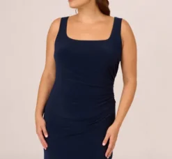 Adrianna Papell Wedding Guest Dresses|Formal Dresses*Plus Size Sleeveless Jersey Gown With Embellished Lace Cowl Back In