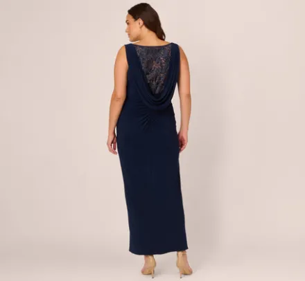 Adrianna Papell Wedding Guest Dresses|Formal Dresses*Plus Size Sleeveless Jersey Gown With Embellished Lace Cowl Back In