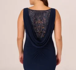 Adrianna Papell Wedding Guest Dresses|Formal Dresses*Plus Size Sleeveless Jersey Gown With Embellished Lace Cowl Back In