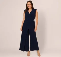 Adrianna Papell Jumpsuits|Day Dresses*Plus Size Sleeveless Jersey Wide Leg Jumpsuit With Shawl Neckline In