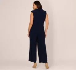 Adrianna Papell Jumpsuits|Day Dresses*Plus Size Sleeveless Jersey Wide Leg Jumpsuit With Shawl Neckline In