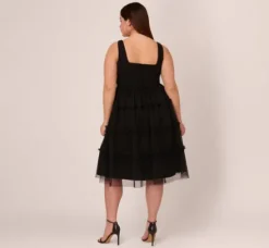 Adrianna Papell Wedding Guest Dresses|Petite-Friendly*Plus Size Sleeveless Midi Dress With Square Neck And Tiered Skirt In