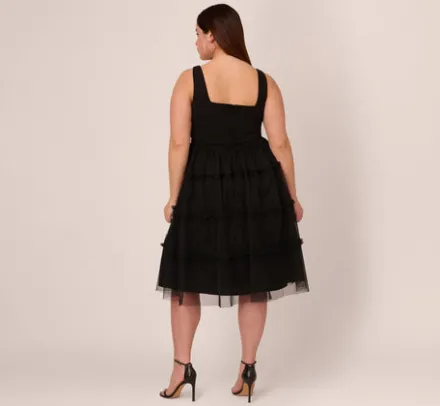 Adrianna Papell Wedding Guest Dresses|Petite-Friendly*Plus Size Sleeveless Midi Dress With Square Neck And Tiered Skirt In