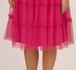 Adrianna Papell Wedding Guest Dresses|Petite-Friendly*Plus Size Sleeveless Midi Dress With Square Neck And Tiered Skirt In Bright Rose