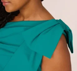 Adrianna Papell Wedding Guest Dresses|Formal Dresses*Plus Size Stretch Crepe One Shoulder Mermaid Gown With Bow Accent In Tempo Teal