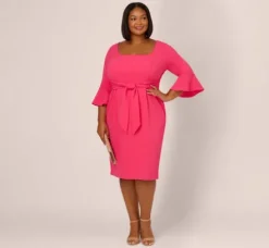 Adrianna Papell Wedding Guest Dresses|Day Dresses*Plus Size Stretch Knit Crepe Tie-Front Midi-Length Sheath Dress In