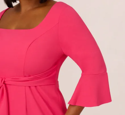 Adrianna Papell Wedding Guest Dresses|Day Dresses*Plus Size Stretch Knit Crepe Tie-Front Midi-Length Sheath Dress In