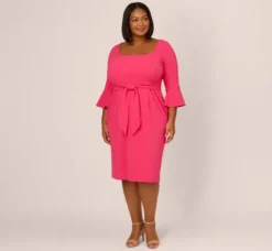 Adrianna Papell Wedding Guest Dresses|Day Dresses*Plus Size Stretch Knit Crepe Tie-Front Midi-Length Sheath Dress In