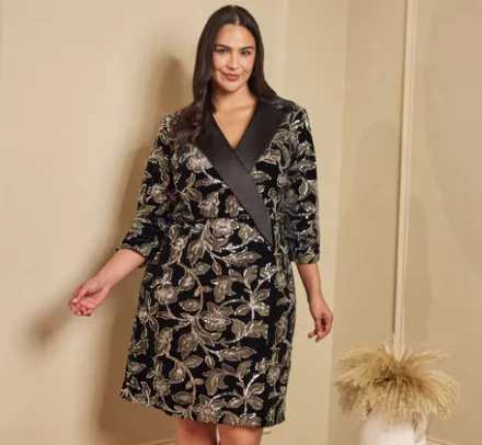 Adrianna Papell Wedding Guest Dresses|Formal Dresses*Plus Size Velvet Blazer Short Dress In Black Silver