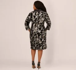 Adrianna Papell Wedding Guest Dresses|Formal Dresses*Plus Size Velvet Blazer Short Dress In Black Silver
