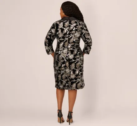 Adrianna Papell Wedding Guest Dresses|Formal Dresses*Plus Size Velvet Blazer Short Dress In Black Silver