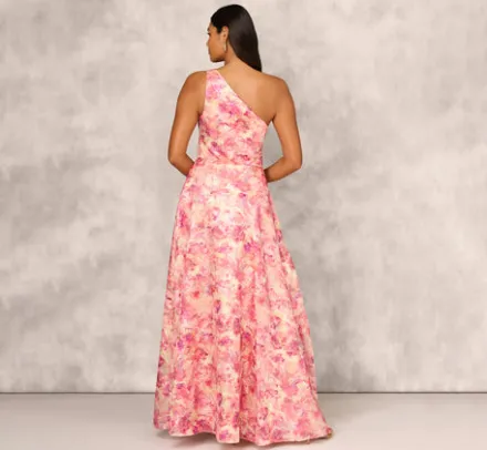 Adrianna Papell Wedding Guest Dresses|Formal Dresses*Printed Jacquard One Shoulder Ball Gown With Pleat Details In Red Multi
