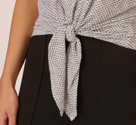Adrianna Papell Tops & Blouses*Printed Short Sleeve Collared Top With Tie Front In Ivory Arrow Geo