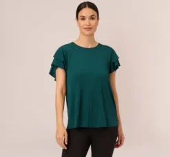Adrianna Papell Tops & Blouses*Printed Top With Double Ruffle Short Sleeves In