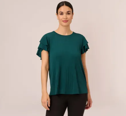 Adrianna Papell Tops & Blouses*Printed Top With Double Ruffle Short Sleeves In