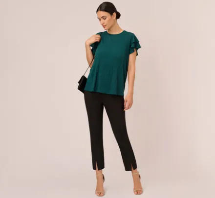 Adrianna Papell Tops & Blouses*Printed Top With Double Ruffle Short Sleeves In