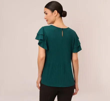 Adrianna Papell Tops & Blouses*Printed Top With Double Ruffle Short Sleeves In