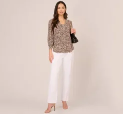 Adrianna Papell Tops & Blouses|Co-Ord Sets*Printed V Neck Top With Cuffed Three Quarter Sleeves In Tan Shadow Leopard