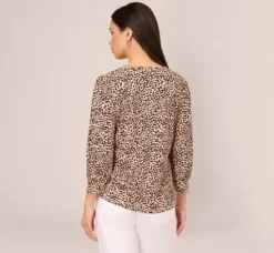 Adrianna Papell Tops & Blouses|Co-Ord Sets*Printed V Neck Top With Cuffed Three Quarter Sleeves In Tan Shadow Leopard