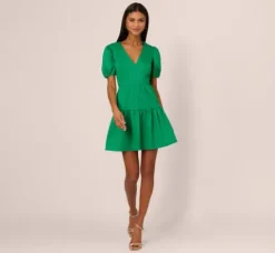 Adrianna Papell Wedding Guest Dresses|Day Dresses*Puff Short Sleeve Dress With Tiered Skirt In