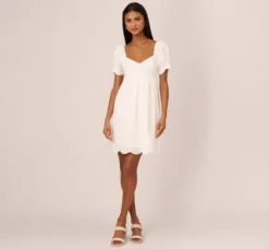 Adrianna Papell Day Dresses|Little White Dresses*Puff Short Sleeve Eyelet Dress With Empire Waist In