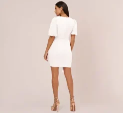 Adrianna Papell Little White Dresses*Puff Short Sleeve Sheath Dress With Ruffle Accent In