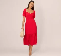 Adrianna Papell Wedding Guest Dresses|Day Dresses*Puff Sleeve Midi Dress With Flounce Hem In