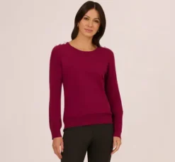 Adrianna Papell Tops & Blouses|Sweaters*Ribbed Detail Embellished Pullover Sweater In Wine Berry