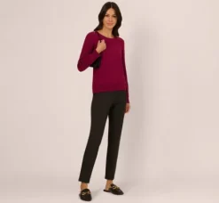 Adrianna Papell Tops & Blouses|Sweaters*Ribbed Detail Embellished Pullover Sweater In Wine Berry