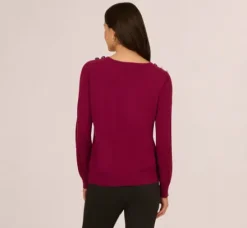 Adrianna Papell Tops & Blouses|Sweaters*Ribbed Detail Embellished Pullover Sweater In Wine Berry