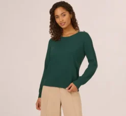 Adrianna Papell Tops & Blouses|Sweaters*Ribbed Detail Embellished Pullover Sweater In Deep Forest