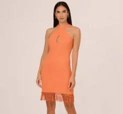 Adrianna Papell Wedding Guest Dresses|Day Dresses*Rib Knit Halter Dress With Fringe Skirt In