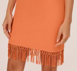 Adrianna Papell Wedding Guest Dresses|Day Dresses*Rib Knit Halter Dress With Fringe Skirt In