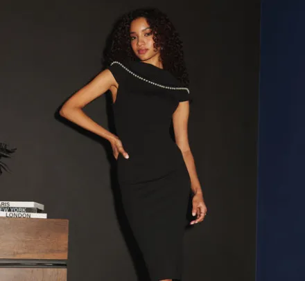 Adrianna Papell Wedding Guest Dresses|Day Dresses*Roll Neck Pearl Midi Dress In
